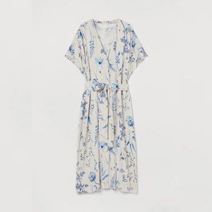 Blue white floral h&m tie kaftan